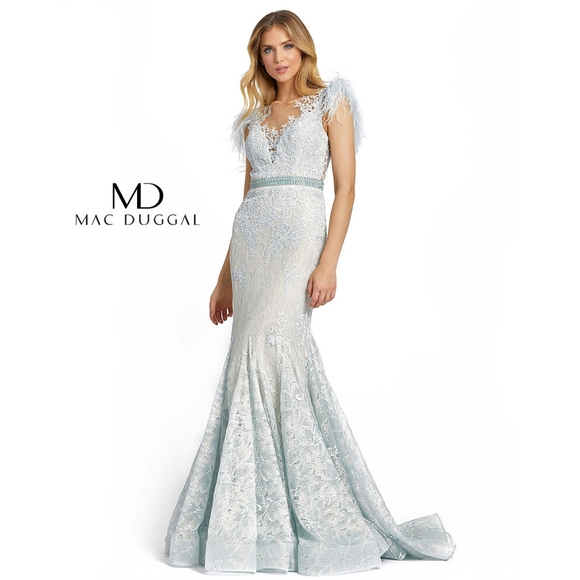 Mac Duggal Dresses & Skirts - Mac Duggal Illusion Sequin Lace Feather Sleeve Mermaid Gown-Size 12. $798